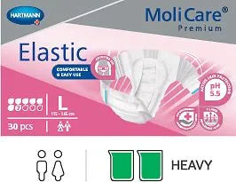 Molicare Premium Elastic 7 Drops (Large) Unisex incontinence briefs, 30 pack, high absorbency, elastic fit, and heavy protection for all genders