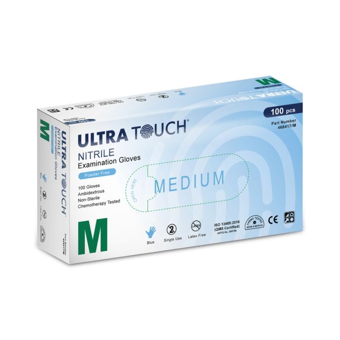 Box of Ultra Touch Nitrile examination gloves on a white background