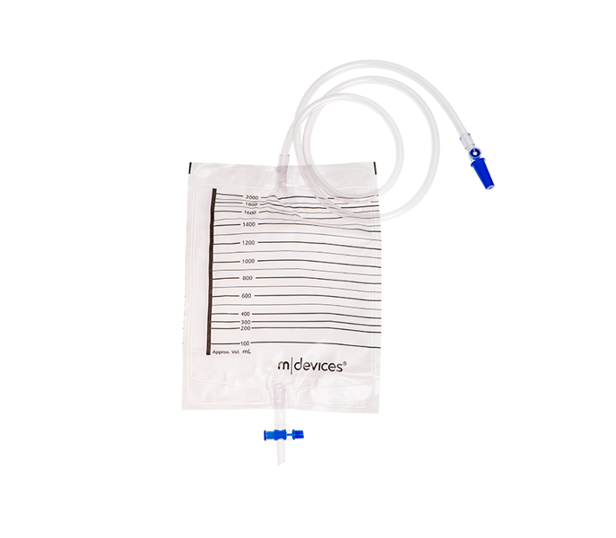 Mdevices Urine Bag 2000mL T-Tap Non-Return Valve 120cm Clear Tubing Sample Port - Assist Ability Australia