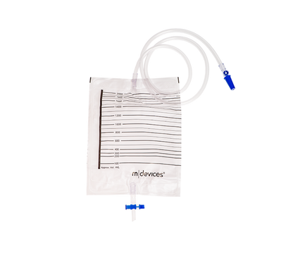 Mdevices Urine Bag 2000mL T-Tap Non-Return Valve 120cm Clear Tubing Sample Port