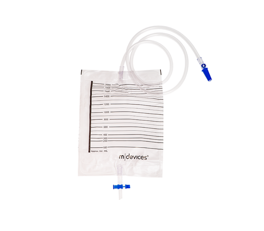 Mdevices Urine Bag 2000mL T-Tap Non-Return Valve 120cm Clear Tubing Sample Port
