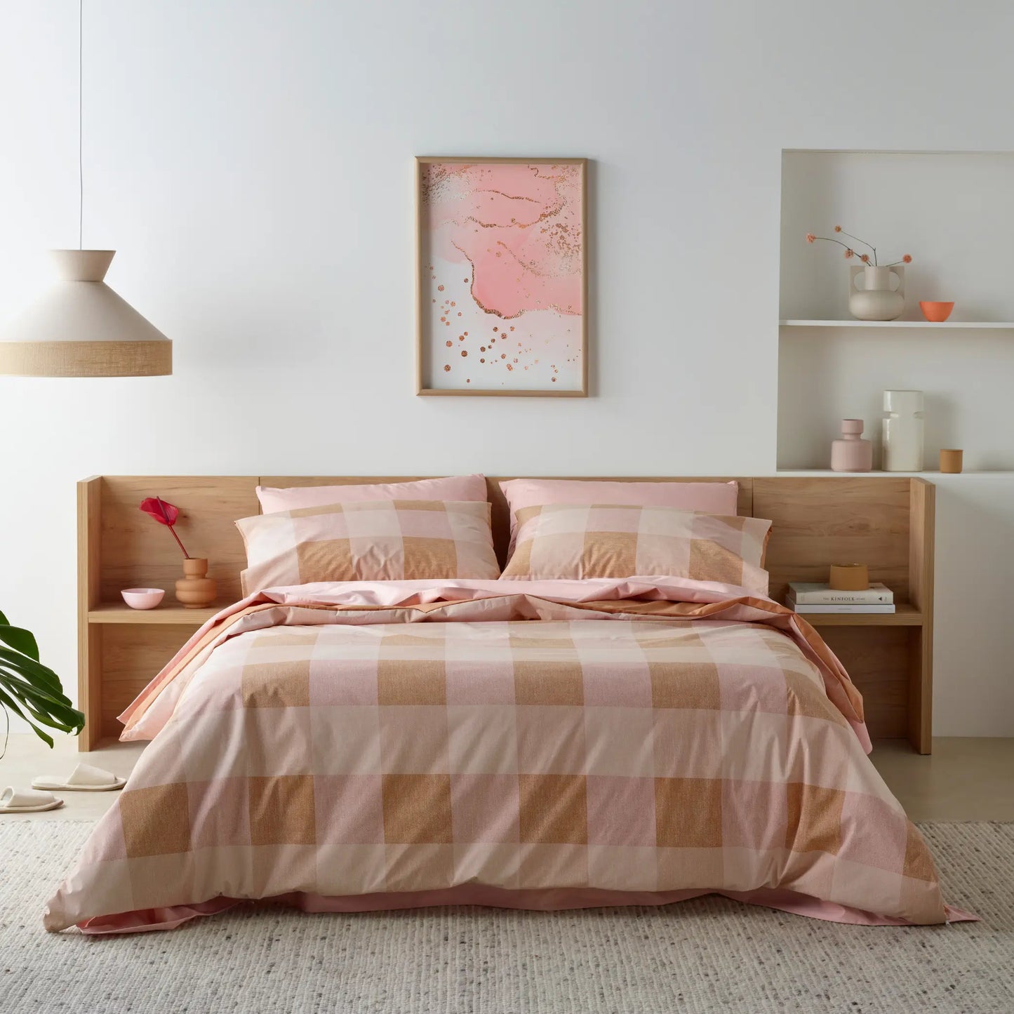 Blush Check Waterproof Quilt Cover Set - Assist Ability Australia