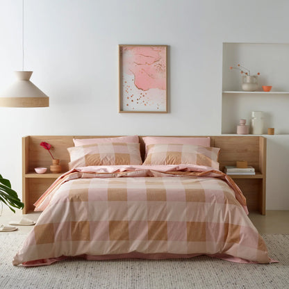 Blush Check Waterproof Quilt Cover Set - Assist Ability Australia