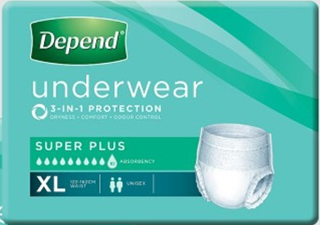 Depend Super Plus Underwear Unisex (XL Extra Large 122-162cm) 2000ml